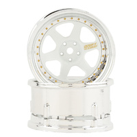 DS Racing DE211 Drift Element II 6 Spoke Rim White Face Gold Rivet 1/10  (2)