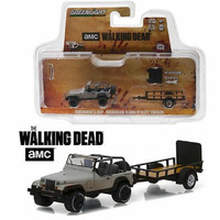 Green Light The Walking Dead Jeep W/ Trailer Hitch & Tow 1/64