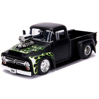 Jada Ford- F-100 Pick Up 1956 Primer Black W/ Flames 1/24