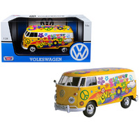 Motor Max VW Type 2 Flower Power Yellow T1 Van  1/24