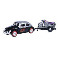 Motor Max VW Beetle With Motorbike On Trailer 1/24